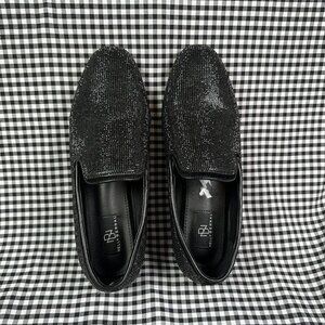Nelly Bernal Disco Queen Black Rhinestone Loafers Shoes Women's 7.5